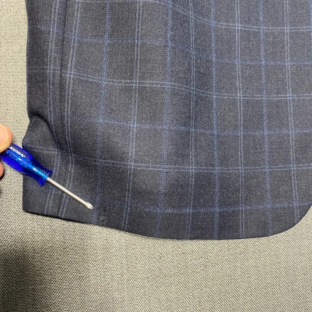 Jack Victor Mens 44L Blazer Navy Blue Windowpane Super 120s Wool Sport Coat 44 L
